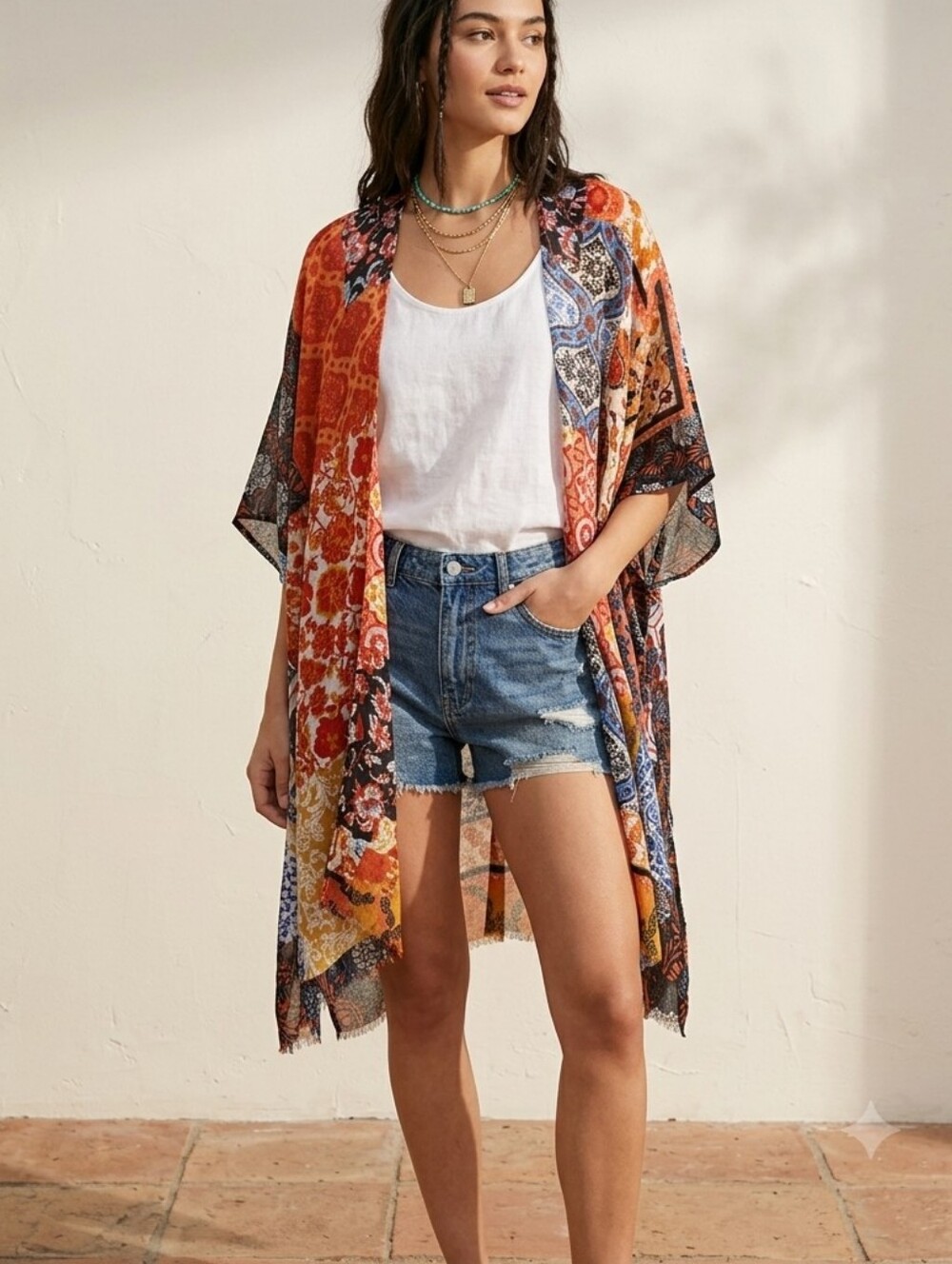 New Raj Trading Company Bohemian Mixed Print Patchwork Kimono NWOT